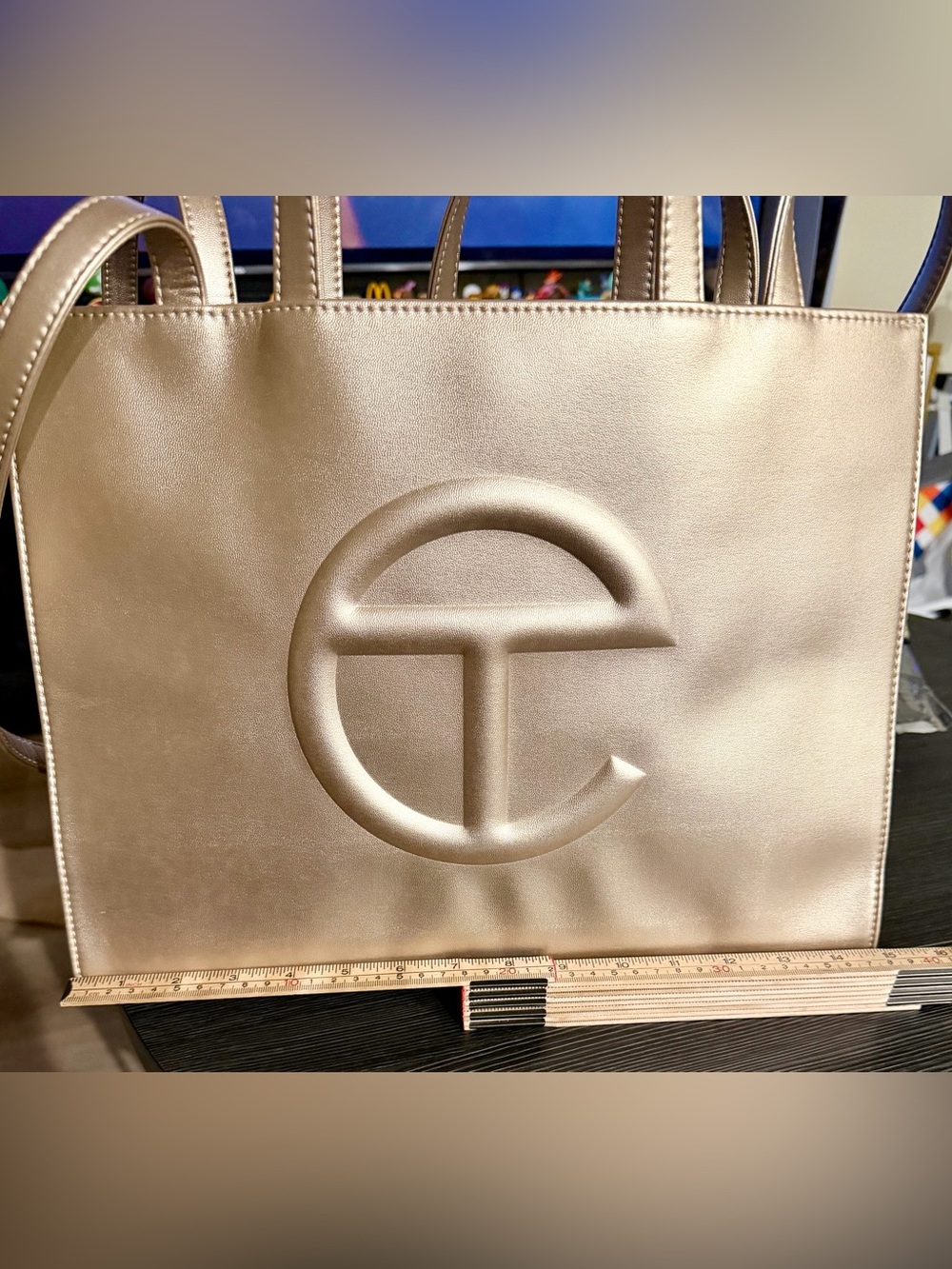 Telfar Large Metallic Gold Leather Tote with Embossed Logo - Picture 4 of 8